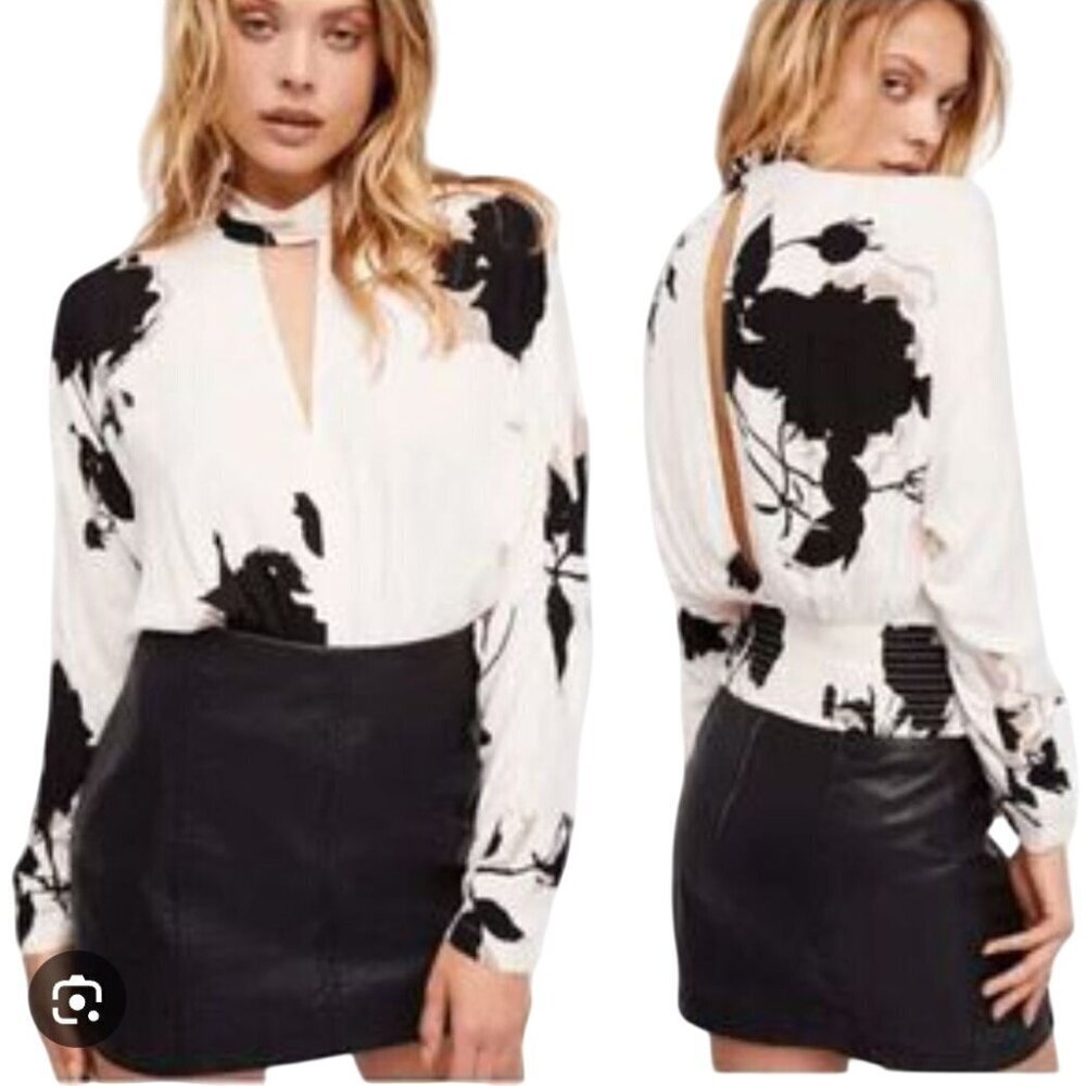 Free People Say You Love Me Floral Print Keyhole Top Size S